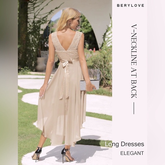 Elegant Tan Gold Sleeveless A-Line Dress - Picture 4 of 6